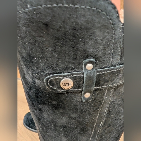 UGG Jillian Black Suede Leather Sherpa Lined Tall Riding Boots Sz 8 - Picture 7 of 10